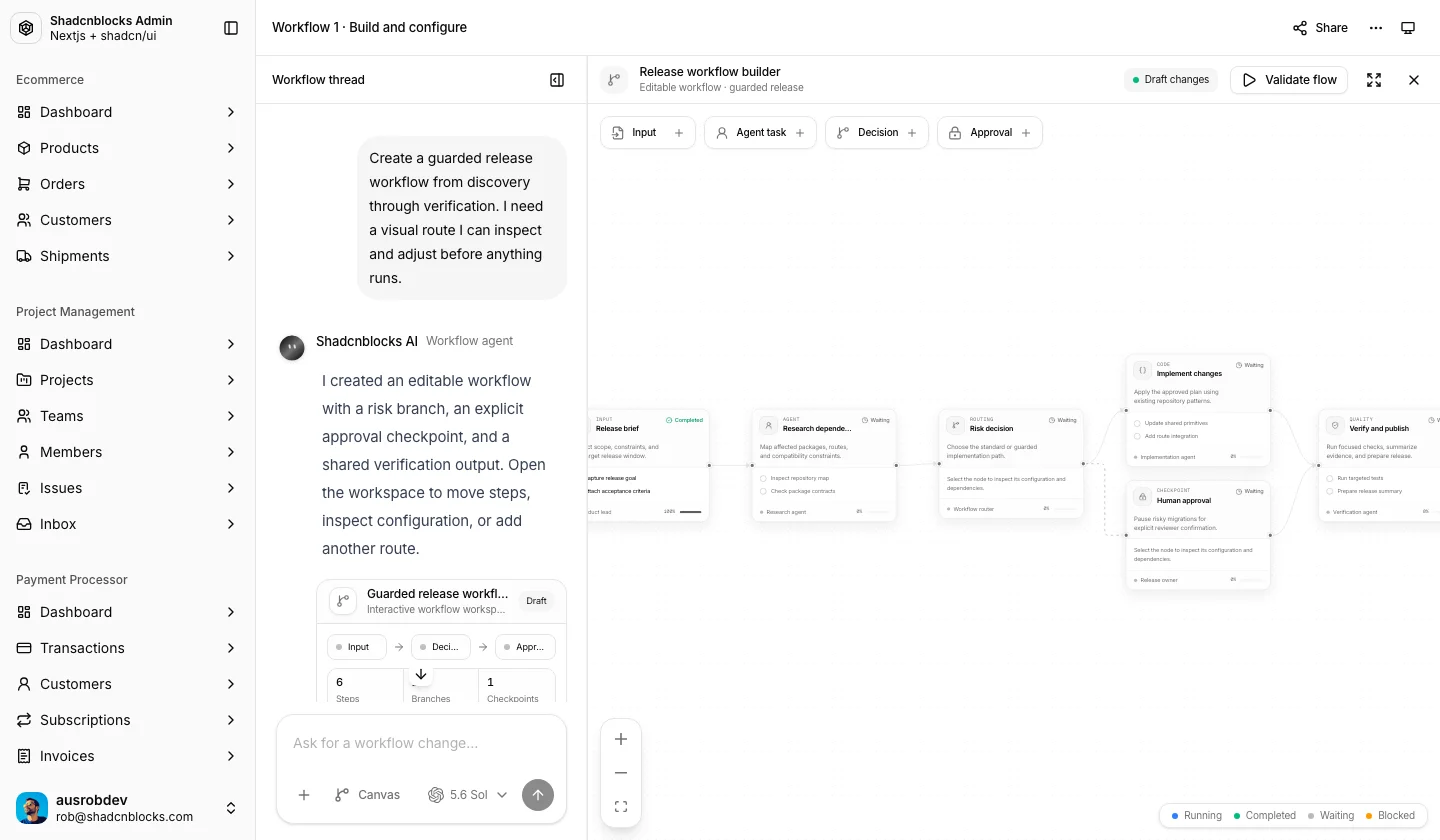 AI · Workflow 1 — Shadcn Admin Kit