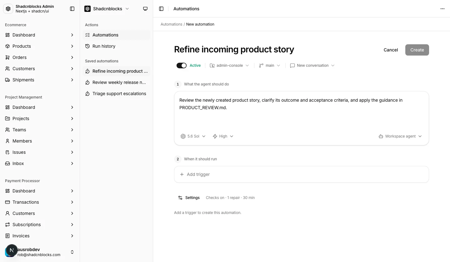 AI · Automation 1 — Shadcn Admin Kit