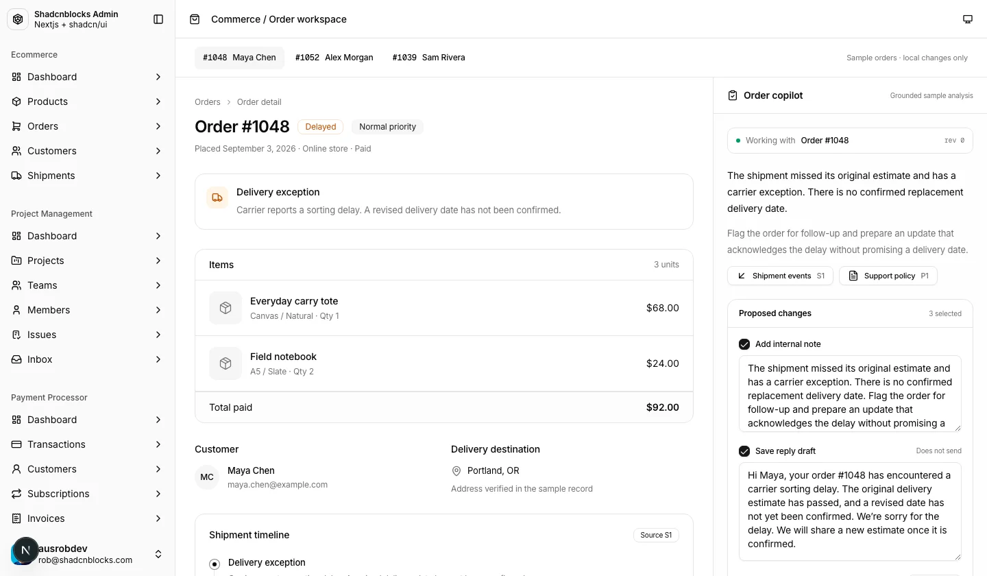 AI · Commerce copilot — Shadcn Admin Kit