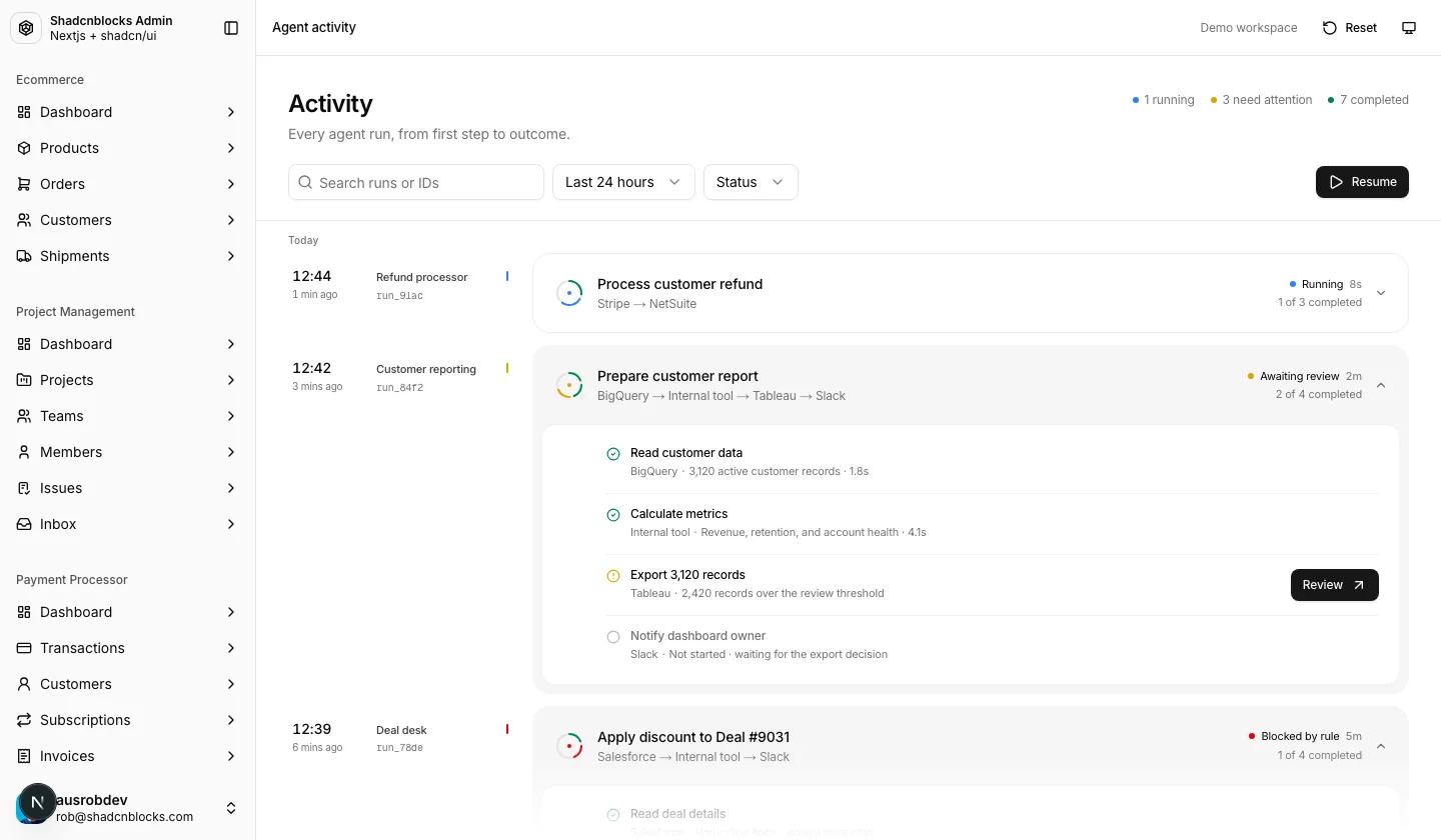 AI · Agent 1 — Shadcn Admin Kit