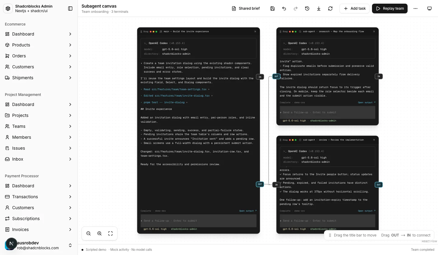 AI · Subagent canvas — Shadcn Admin Kit