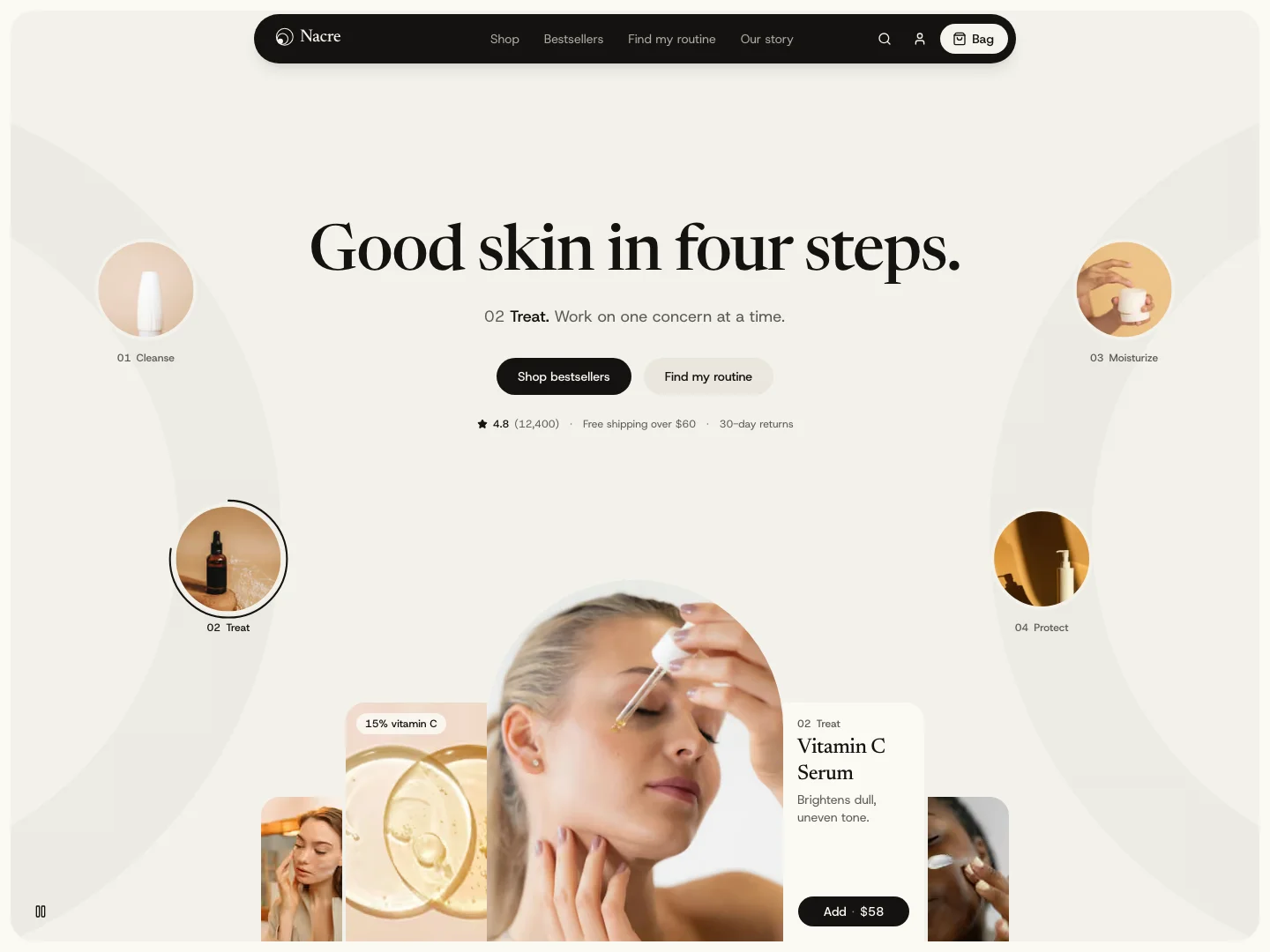 Nacre - Skincare ecommerce template Next.js & Astro