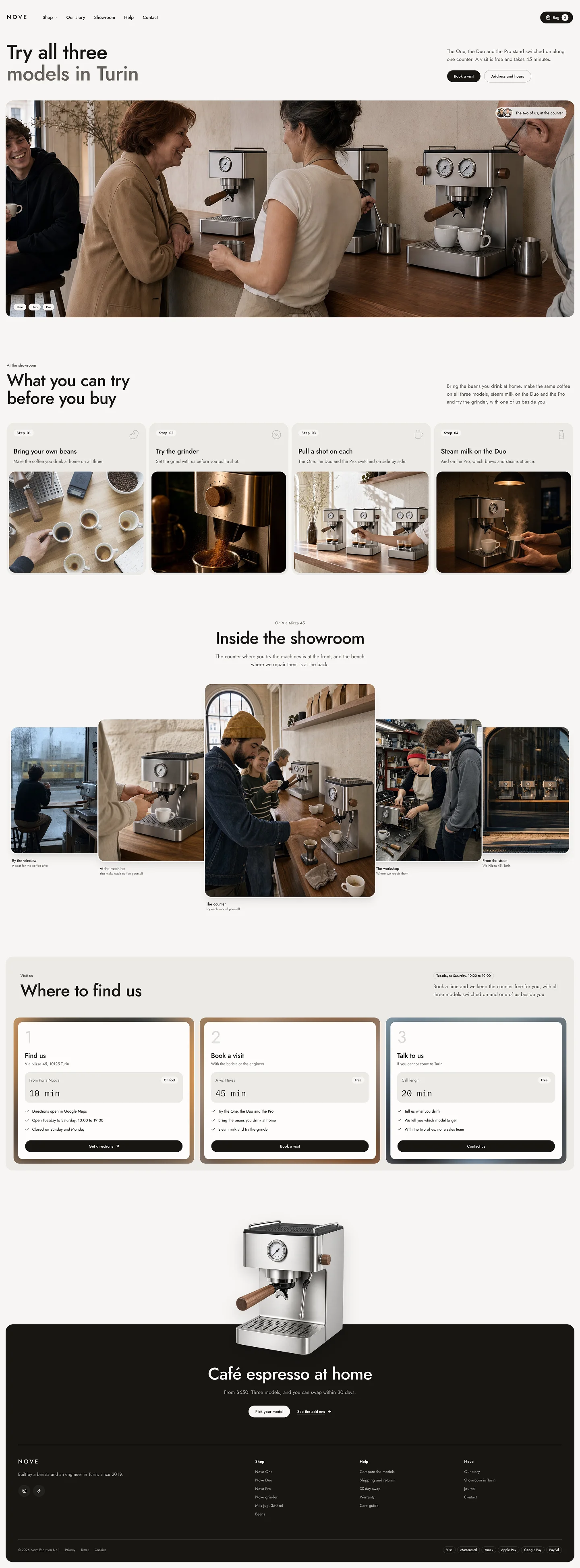 Full Nove showroom page with the room photo, what you can try, the photos inside and where to find it
