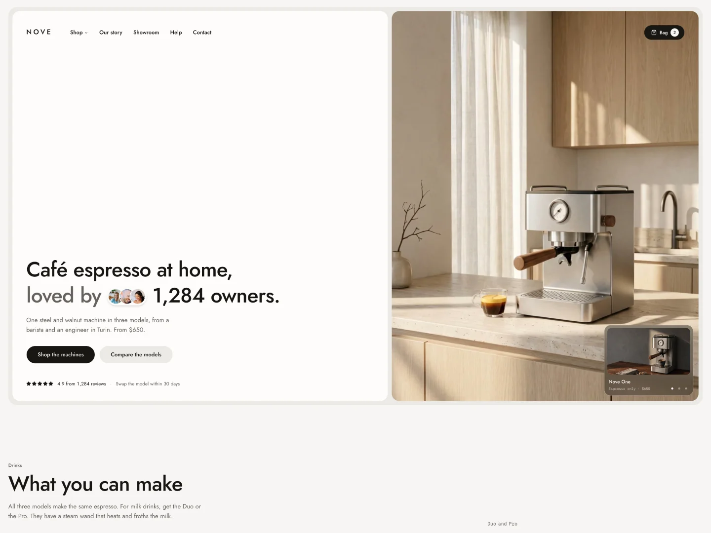 Nove - Espresso machine ecommerce template Next.js & Astro